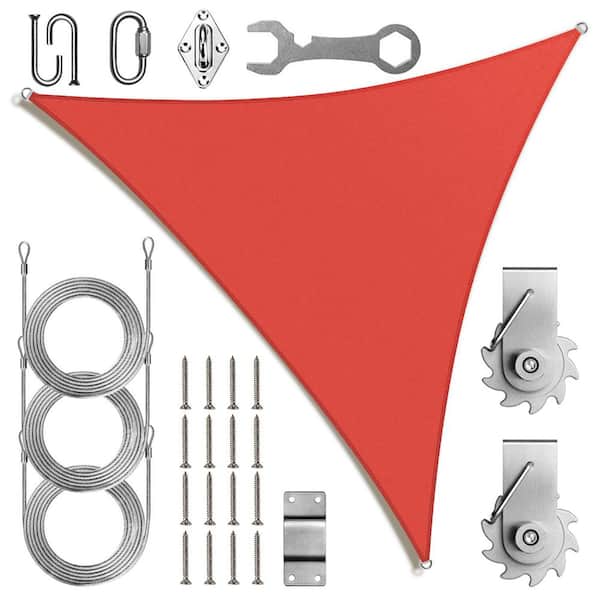 AMGO 14 ft. x 14 ft. x 14 ft. Triangle Sun Shade Sail Canopy Fabric Cloth with Hardware TAWAL-Red