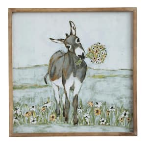 Donkey Wall Decor in Wood Floater Frame Animal Square Canvas Art Print 20 in. x 20 in. .