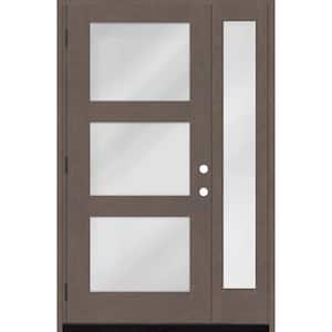 Regency 53 in. x 80 in. Modern 3Lite Equal Clear Glass RHOS Ashwood Mahogany Fiberglass Prehung Front Door w/14in.SL