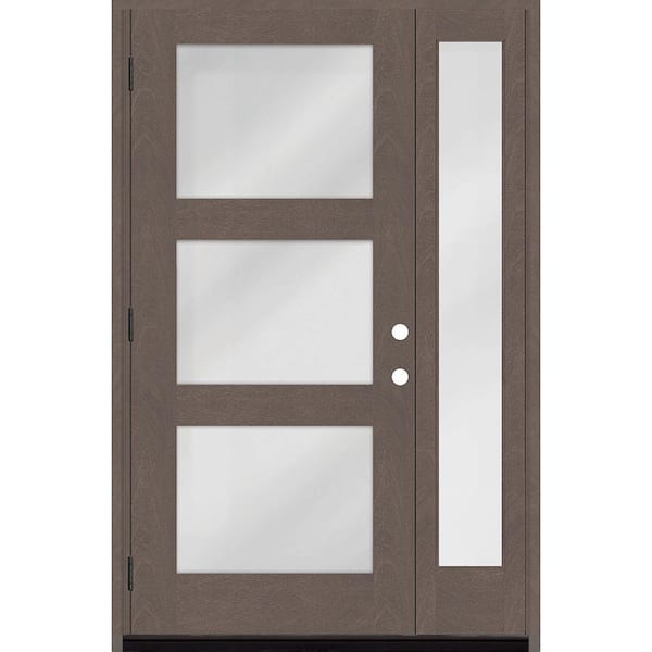 Steves & Sons Regency 53 in. x 80 in. Modern 3Lite Equal Clear Glass RHOS Ashwood Mahogany Fiberglass Prehung Front Door w/14in.SL