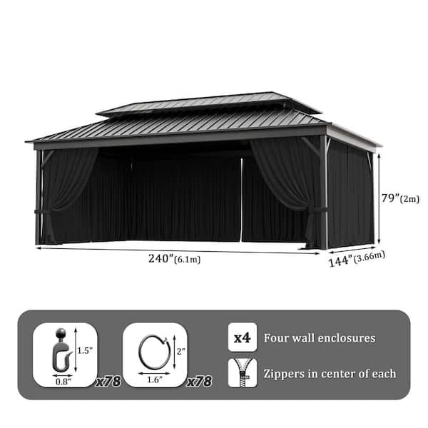 Kimunuk 12 ft. x 20 ft. Universal Outdoor Privacy Curtains, Gazebo