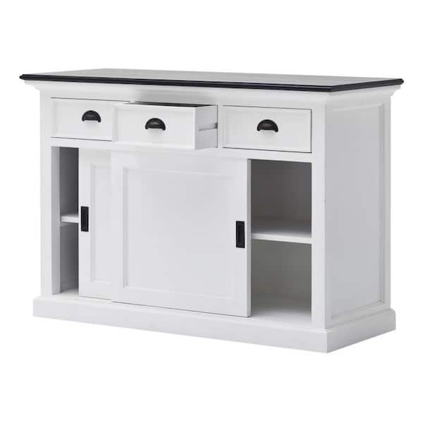 HomeRoots Charlie White Black Wood 49.21 in. Buffet Table with Drawers