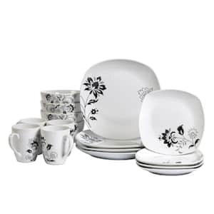 Rebecca 16-Piece Casual White with Design Ceramic Dinnerware Set (Service for 4)