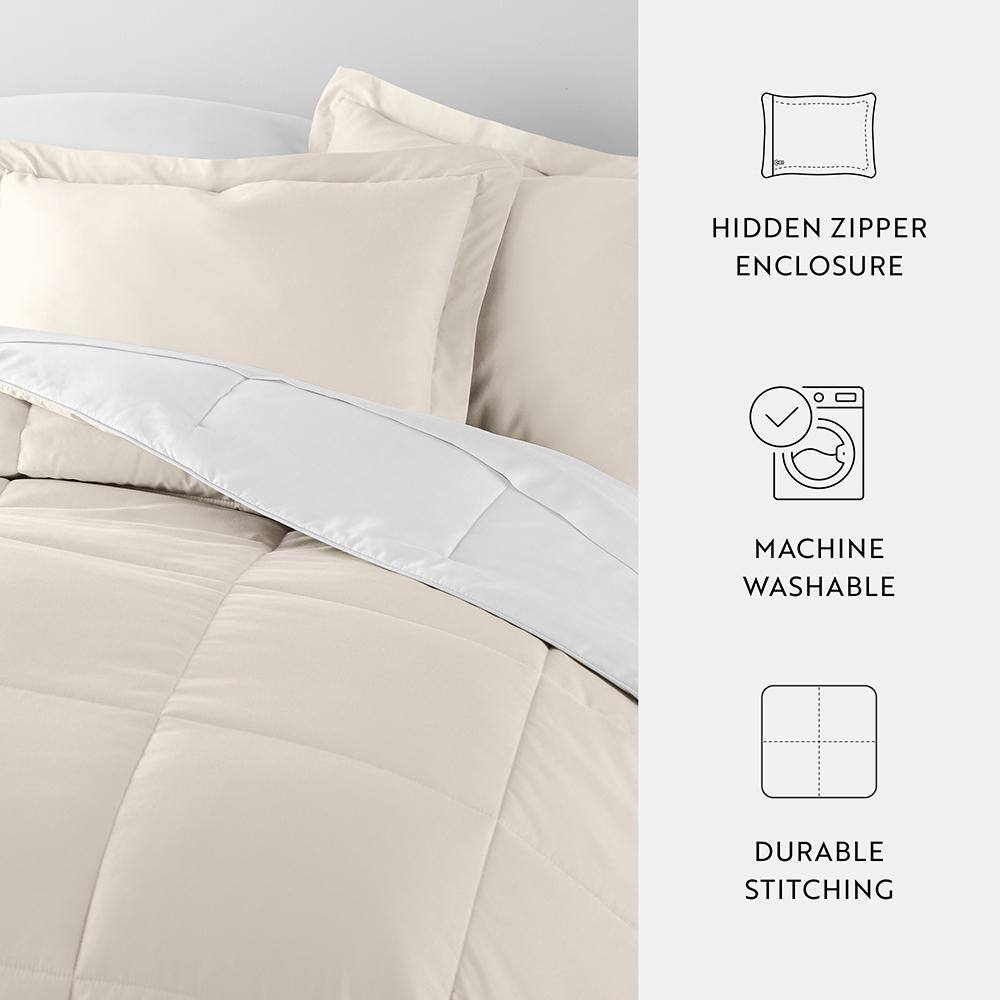 Full White Microfiber Down Alternative Reversible Comforter Set