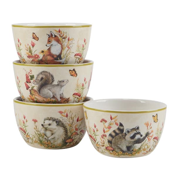 Certified International 24 fl. Oz. Multi-Colored Earthenware Woodland Critters Bowl Set of 4