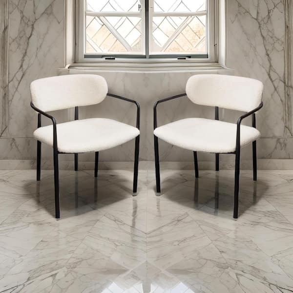 Benjara Ivory and Black Fabric Open Backrests Dining Chair (Set of 2)