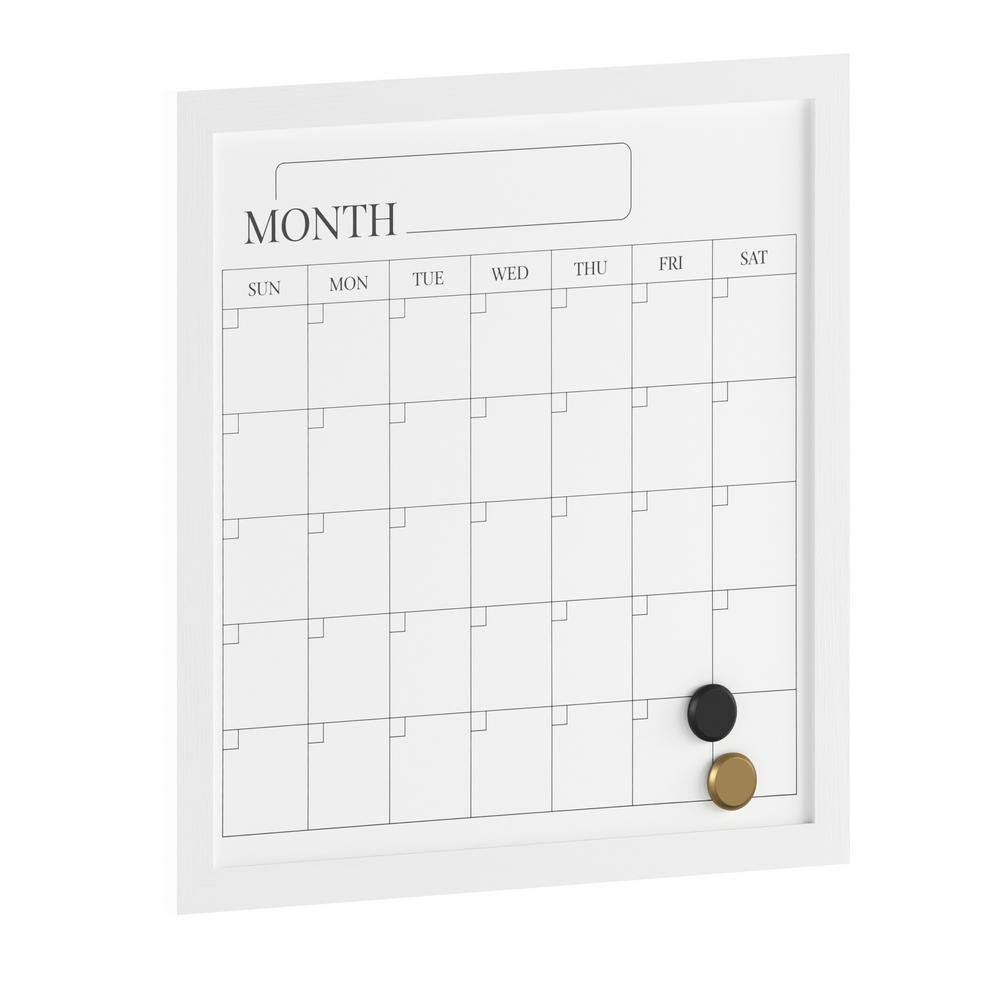 White Woodgrain Magnetic Monthly Dry Erase Calendar with Marker and Magnets