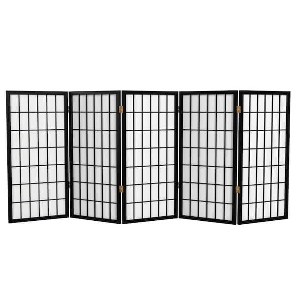 3 ft. Short Window Pane Shoji Screen - Black - 5 Panels