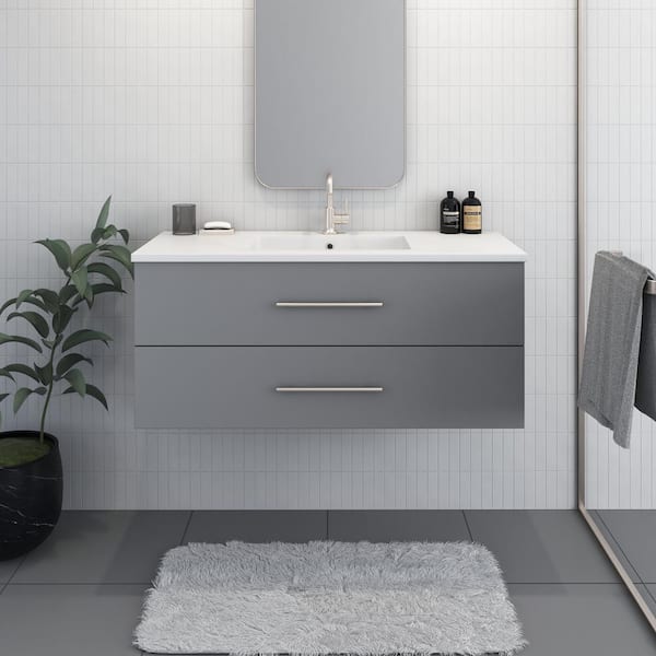 VOLPA USA AMERICAN CRAFTED VANITIES Napa 48 in. W x 20 in. D Single Sink Bathroom Vanity Wall Mounted in Ash Gray with Acrylic Integrated Countertop