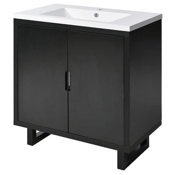 Unbranded 29.5 in. W x 18.1 in. D x 35.1 in. H Freestanding Bath Vanity in Black with Single White Top Sink