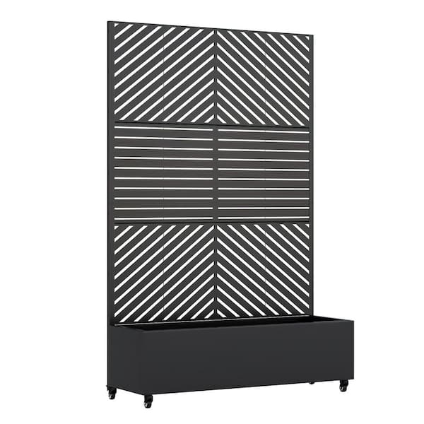Lumioca 71.37 in.. H x 46.8 in. W Iron Black Planting Box with Climbing Frame Decorative Art Panel (Parallel Lines+Blinds)