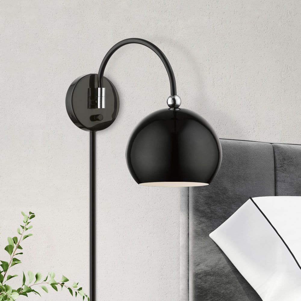 Shiny Black and Chrome Swing Arm Wall Lamp