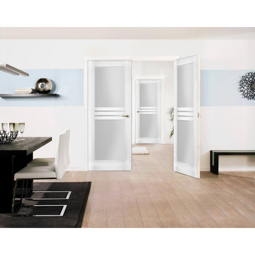 White Silk MDF French Double Doors with Opaque Glass Panels