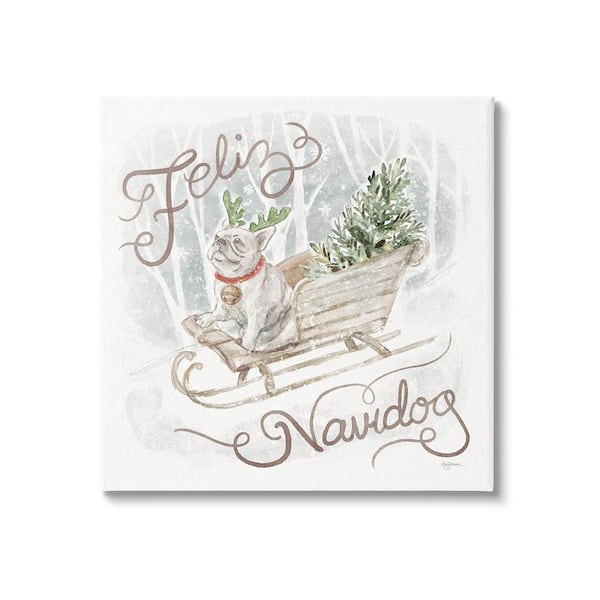 Stupell Industries Feliz Navidog Bulldog by Mary Urban 1-Piece Unframed Graphic Print Animal Poster Art Print 24 in. x 24 in.