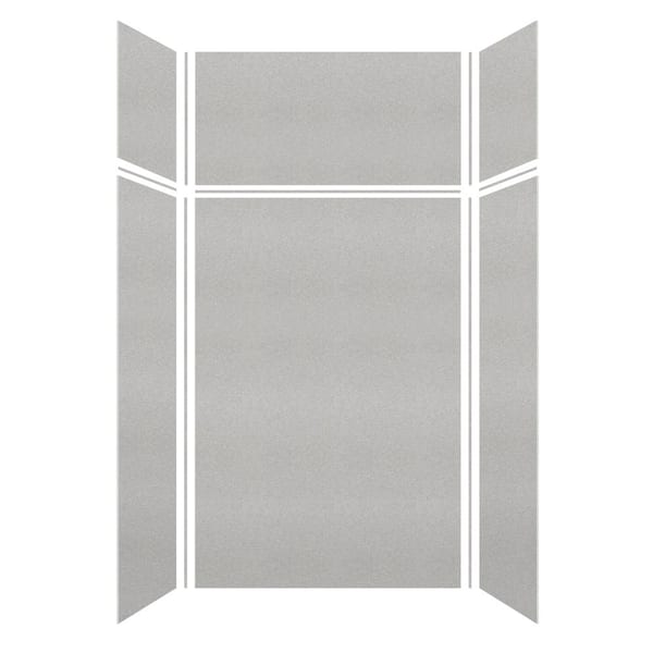 Transolid Saramar 48 in. W x 96 in. H x 36 in. D 6-Piece Glue to Wall Alcove Shower Wall Kit with Extension in Grey Beach Velvet