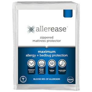 Allerease Vinyl Free and Hypoallergenic Queen Maximum Allergy and Bedbug Waterproof Zippered Mattress Protector, White