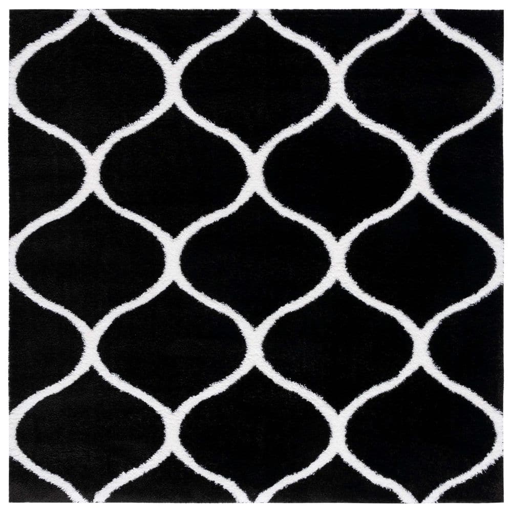 Black/color Rug Square SAFAVIEH Tahoe Shag 7 ft. x 7 ft. Black/White Trellis Modern Square ...