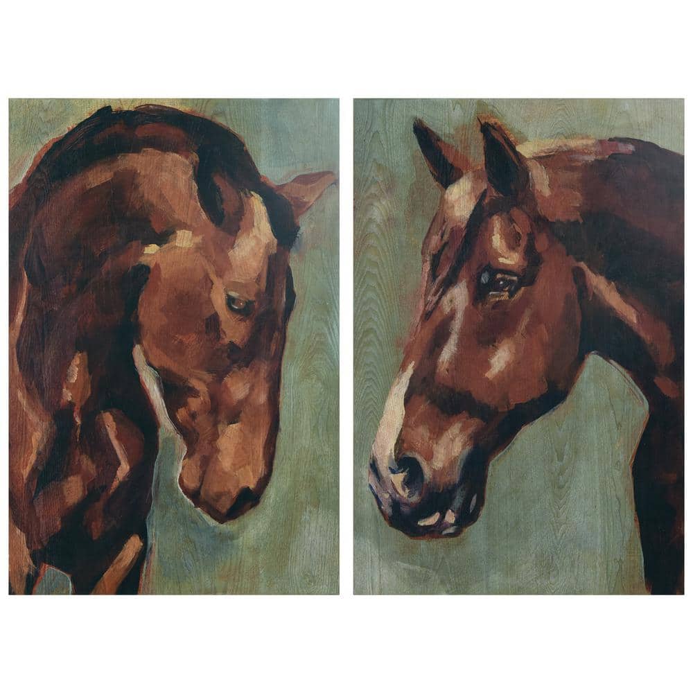 Village Knight Thoroughbred Horse Portrait Giclee Ash Wood Wall Art Set