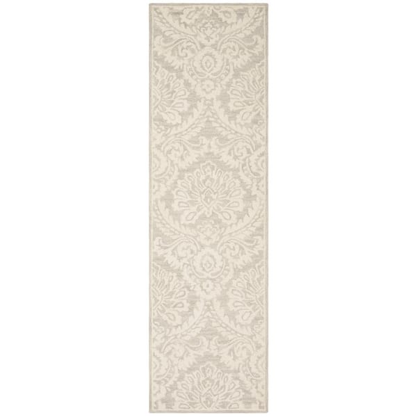 Blossom 2 ft. x 10 ft. Silver/Ivory Geometric Damask Floral Runner Rug