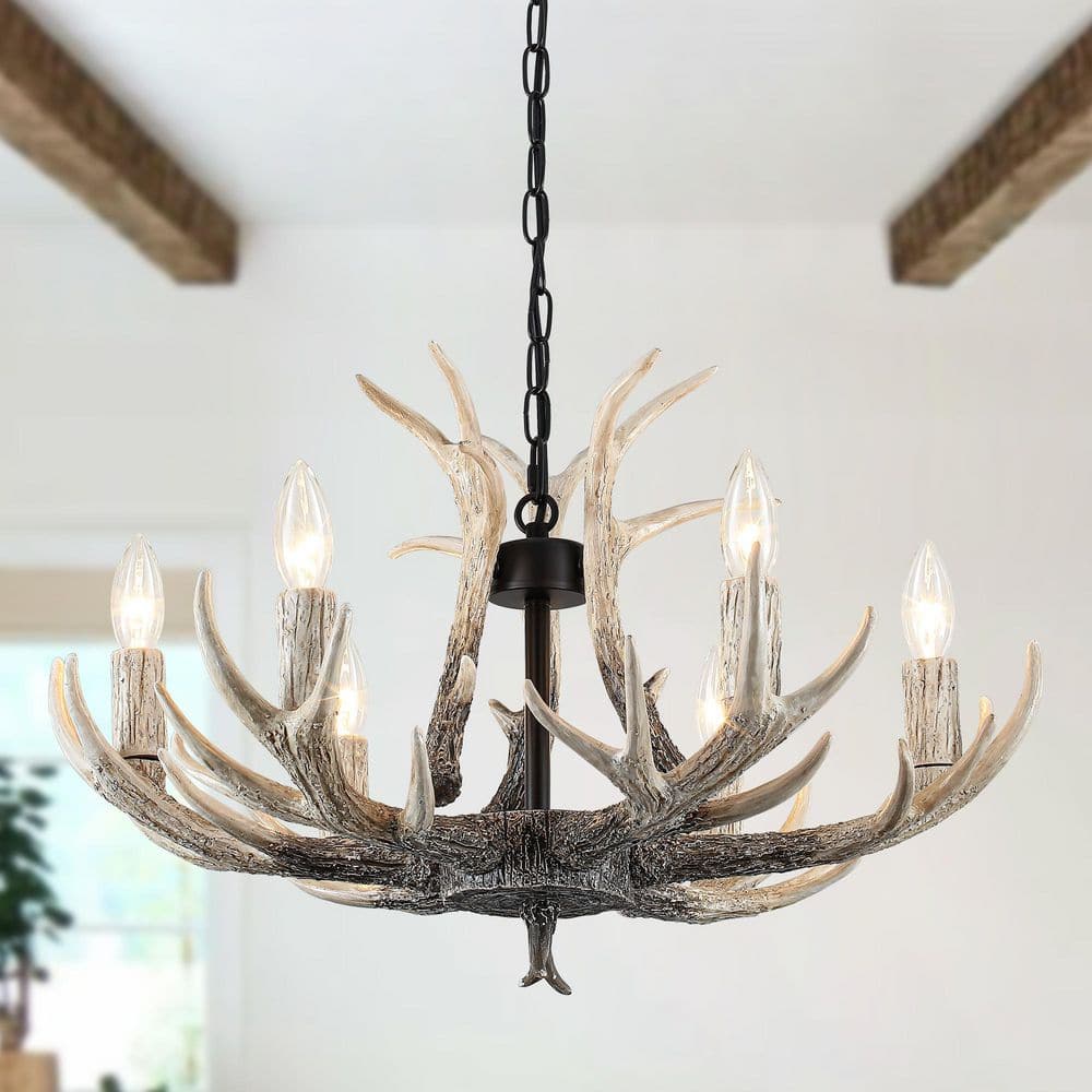 ADSENSTY 6-Light Black Antler Chandelier Vintage Rustic Farmhouse