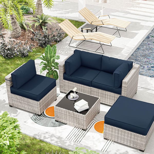 25.6 in. x 25.6 in. x 4 in. (9-Piece) Deep Seating Outdoor Sectional Cushion Navy Blue