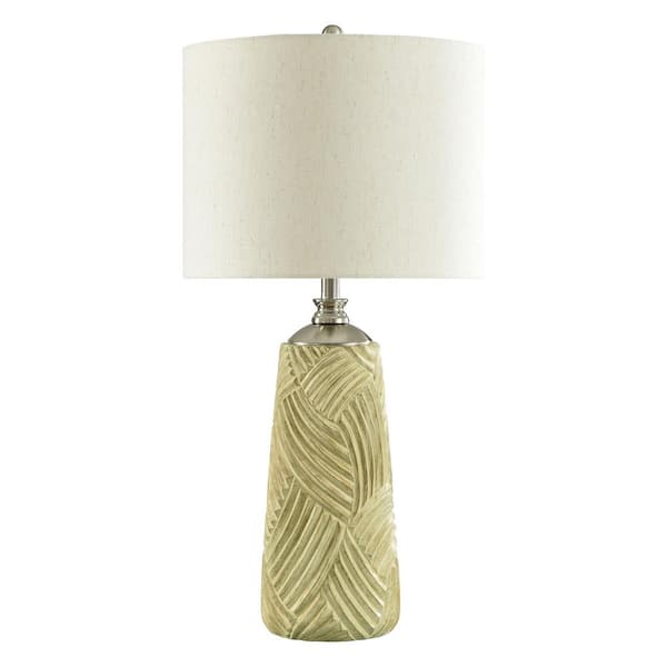32.5 in. Yellow Tinted Cream Transitional 1-Light Standard Floor Lamp for Living Room Linen Drum Shade