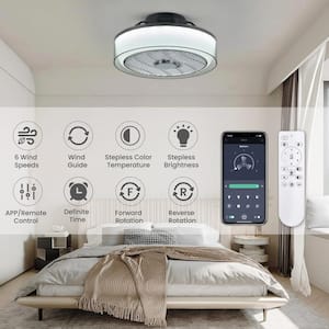 16 in. Indoor Smoky Gray Low Profile Ceiling Fan with Dimmable LED Light Flush Mount Bedroom Ceiling Fan with Remote