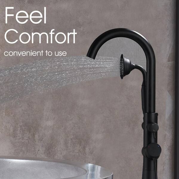 Handle outlets Freestanding Floor Mount Roman Tub Faucet Bathtub Filler with Waterfall S