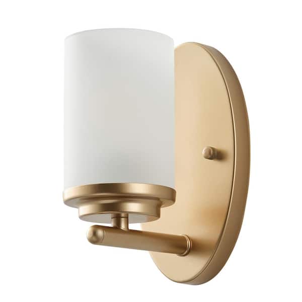 aiwen Modern 4.33 in. 1-Light Gold Wall Sconce Contemporary Wall Light Fixture with Frosted Glass Shade