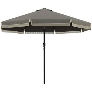 9 ft. Steel Outdoor Market Umbrella in Dark Gray with Push Button Tilt, Crank, Tassles and 8 Ribs