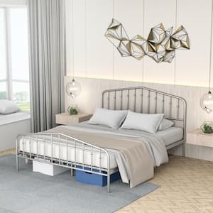 60.5 in. W Silver Queen Size Metal Bed Frame Platform Bed Headboard and Footboard with Storage