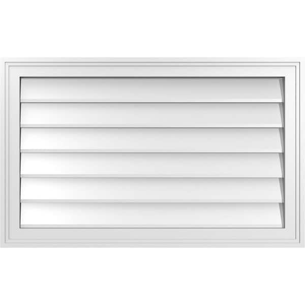 Ekena Millwork 32 in. x 20 in. Vertical Surface Mount PVC Gable Vent: Decorative with Brickmould Frame