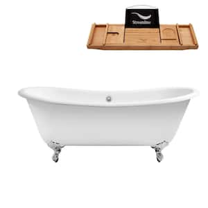 71 in. Cast Iron Clawfoot Non-Whirlpool Bathtub in Glossy White with Glossy White Drain and Polished Chrome Clawfeet