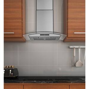 30 in. 600 CFM Convertible Wall Mounted Glass Canopy Range Hood with LED Lights in Stainless Steel