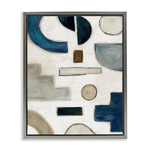Stupell Industries Neutral Shapes Blue & Beige by Emma Peal Gray Floater Frame Abstract Graphic Art Print 21 in. x 17 in.