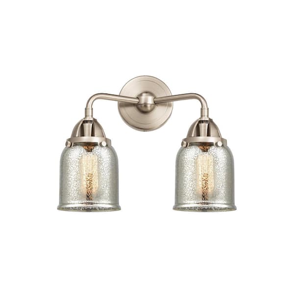 Bell 13 in. 2 Light Brushed Satin Nickel, Silver Plated Mercury Vanity Light with Silver Glass Shade
