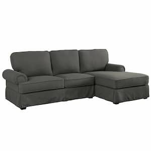 Galivants 103.25 in. W Rolled Arm 2-Piece Polyester L Shaped Sectional Sofa in Gray