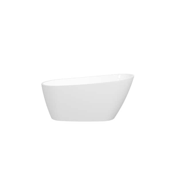 VANITYFUS 59.1 in. x 28.7 in. Oval Acrylic Freestanding Soaking Bathtub with Pop-up Drain and PVC Drainpipe in Glossy White