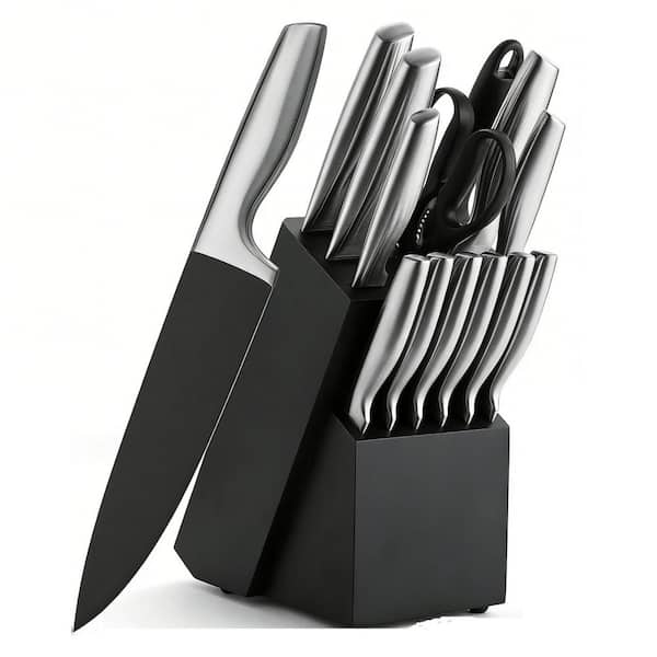 14-Piece Premium Stainless Steel Knife Block Set with Knife Block, Rust-Proof, Gift for Homecooks, Designed for Women