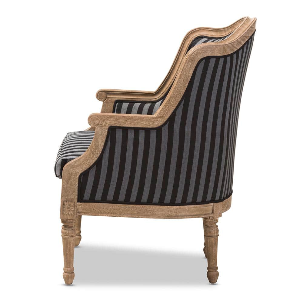Charlemagne Striped Blue and Grey Traditional Accent Chair