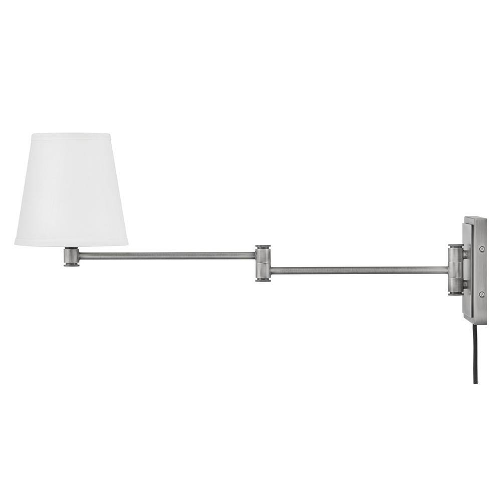 Antique Nickel Steel Swing Arm Wall Sconce with White Shade