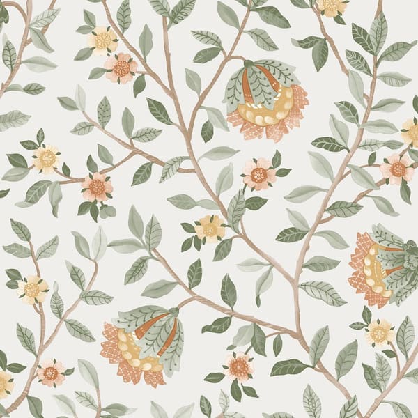 Vintage Botanical Blooms Pink Wallpaper