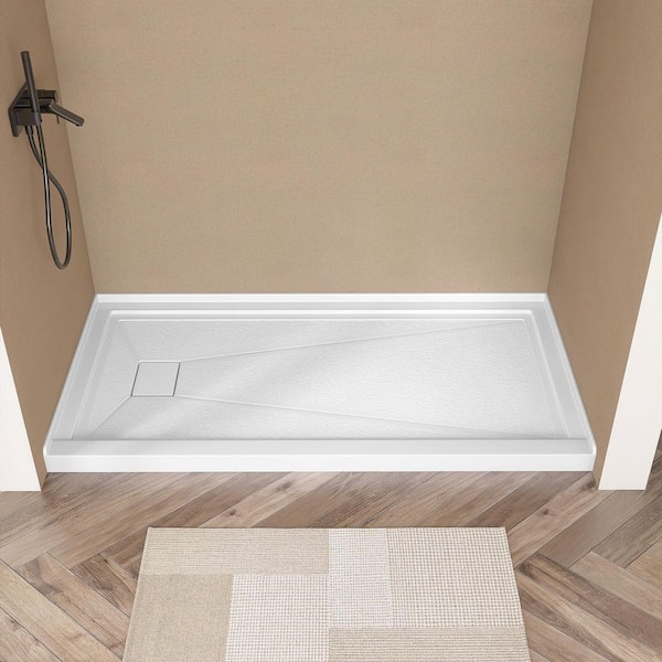 72 in. x 36 in. Single Threshold Alcove Shower Pan Base with Left Drain Hole and Magnetic Cover Shower Tray in White