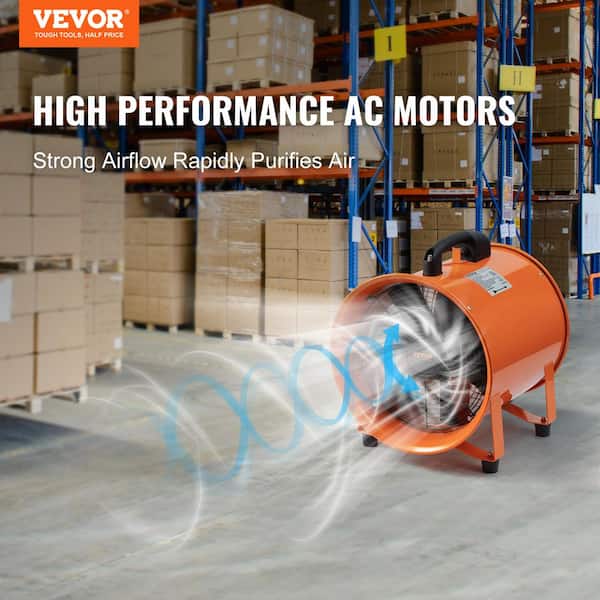 Portable Ventilator 8 in. Heavy Duty Blower Fan with 16.4 ft. Duct Hose 195W Industrial Utility Blower 1070CFM, Orange