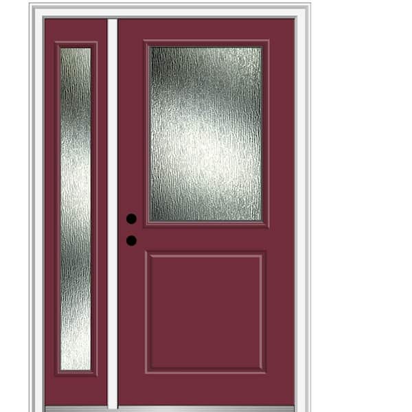 MMI Door 50 in. x 80 in. Right-Hand/Inswing Rain Glass Burgundy Fiberglass Prehung Front Door on 4-9/16 in. Frame