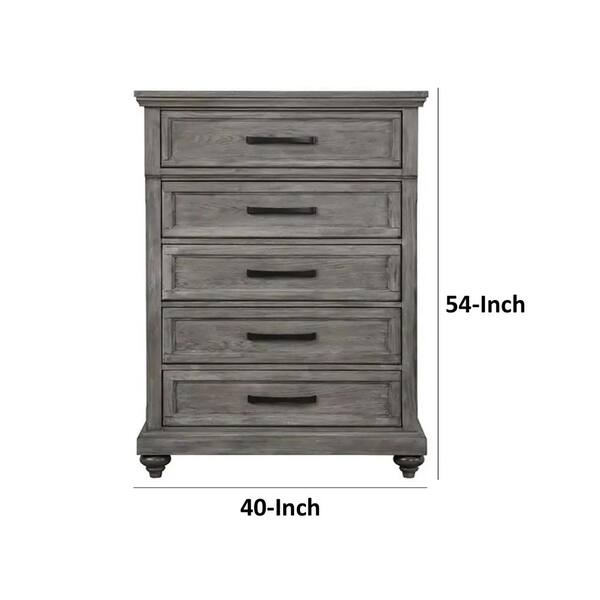 Benjara Bm314412 54 in. Fimmy Rustic Gray Wood Finish & Black Tall Dresser Chest with 5 Drawers