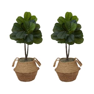 3 ft. Artificial Fiddle Leaf Fig Tree with Handmade Cotton and Jute Woven Planter DIY Kit (Set of 2)