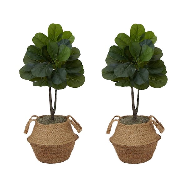 Nearly Natural 3 ft. Artificial Fiddle Leaf Fig Tree with Handmade Cotton and Jute Woven Planter DIY Kit (Set of 2)