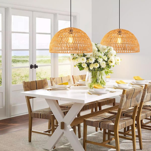 Zoe 60-Watt 1-Light Pendant Light with Brown Bohemian Woven Rattan Shade