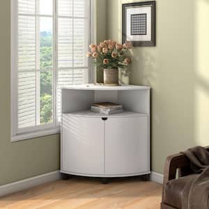 Leto White 30 in. H Corner Storage Cabinet With LED Lights